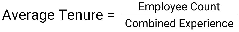 An image of the formula for calculating average tenure using total employee count and total combined experience.